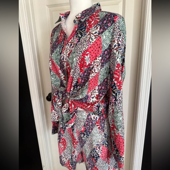 NWT Loft Patchwork Bloom Everyday Pocket Shirt and Pleated Shorts size Large SET - Picture 10 of 12